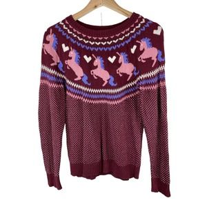 Modcloth Size S Pink Unicorn Hearts Retro Pullover Sweater
